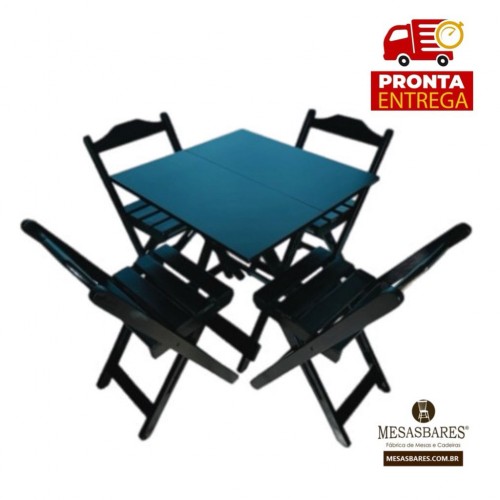 Conjunto De Mesa Bar 70x70 Com 4 Cadeiras Dobráveis Em Madeira Preto  - Cod: 762